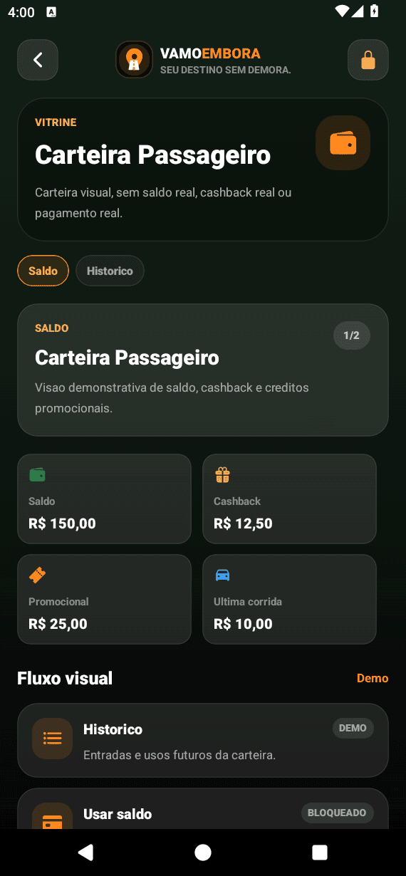 Screenshot real do app VAMOEMBORA - Motorista aceita